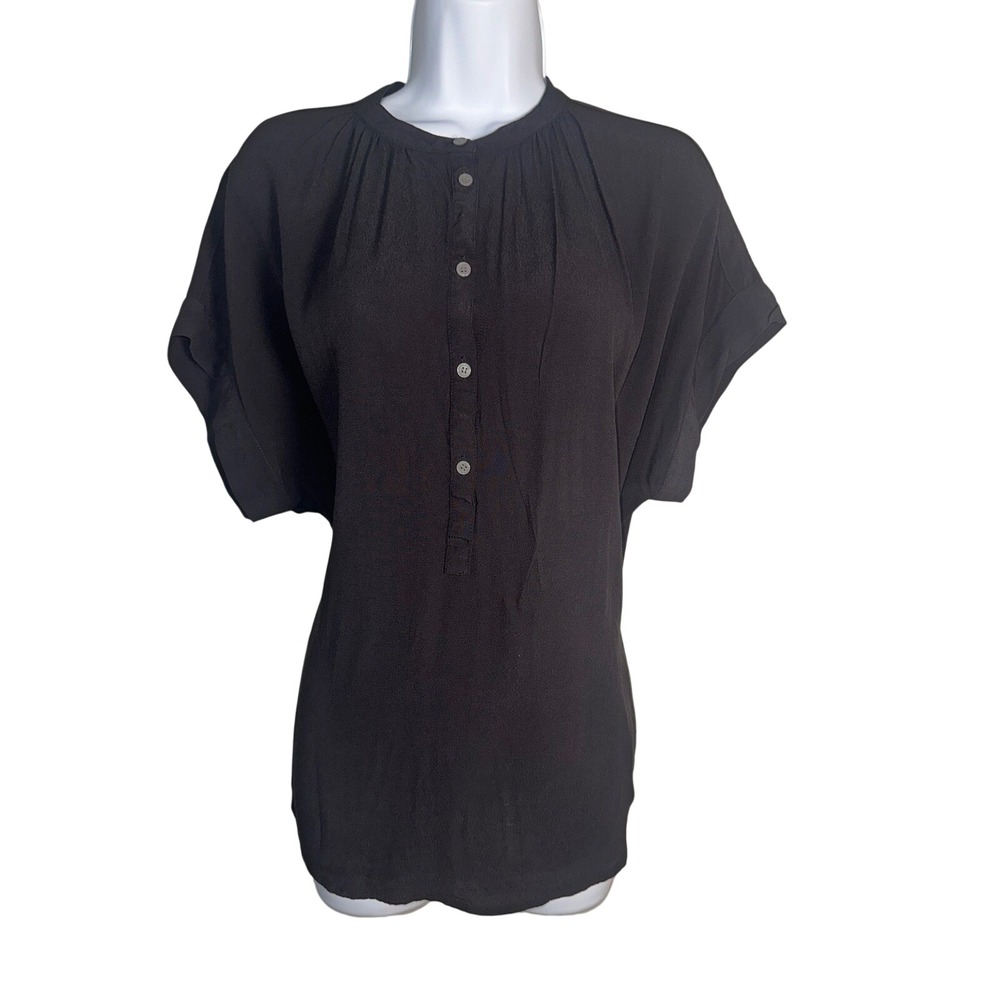 J. Crew Factory Black Short Sleeve Button Front Blouse